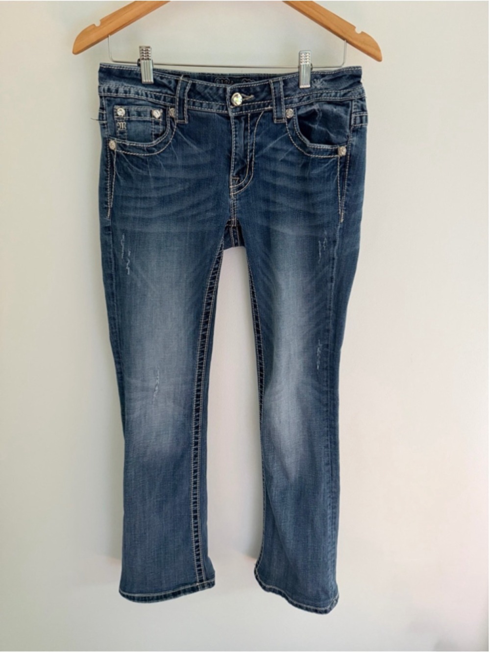 Miss Me Size 29 Low Rise Bootcut Rhinestone Jeans Y2K Cowgirl - Picture 2 of 13